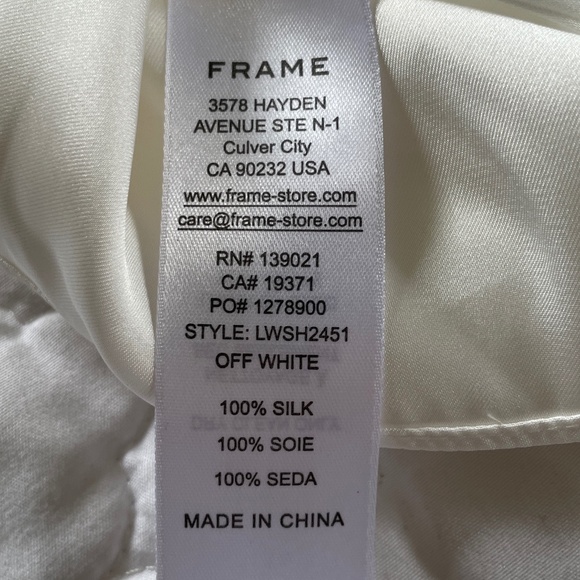 FRAME Silk Twist Front Top Off-White Satin Padded Shoulder Blouse XS - Picture 5 of 5